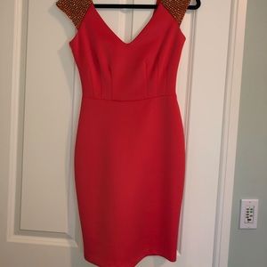 Alexia Admor coral cocktail dress w/ gold  sleeves